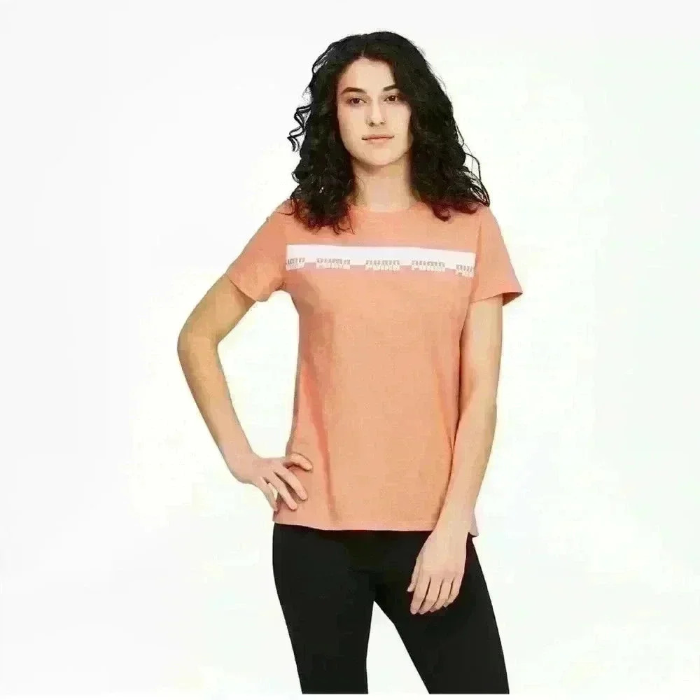 PUMA Womens Script Tee Peach Pink Size L